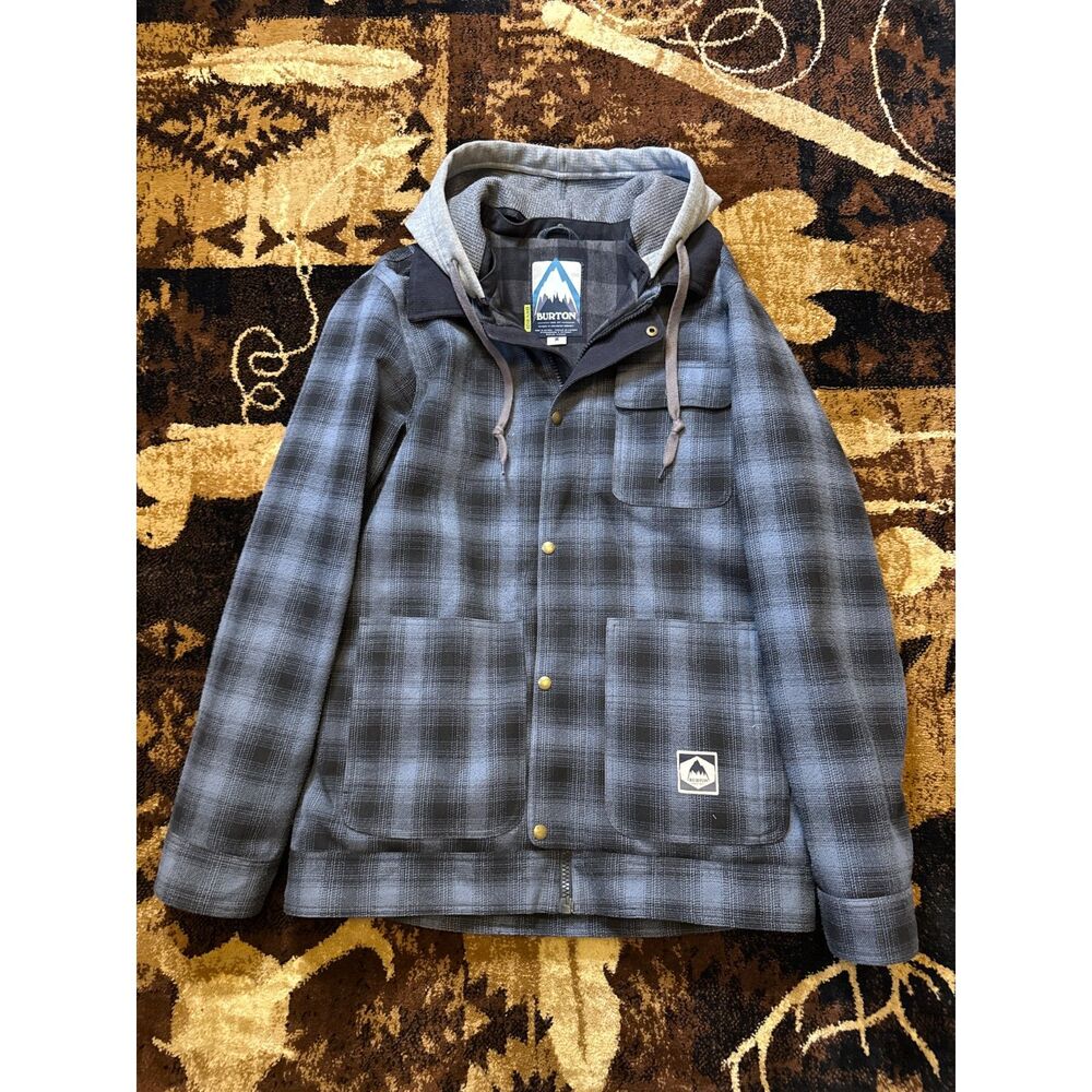 Burton DRYRIDE Men's Medium Plaid Ski Snowboard Coat Jacket Blue Black Hooded
